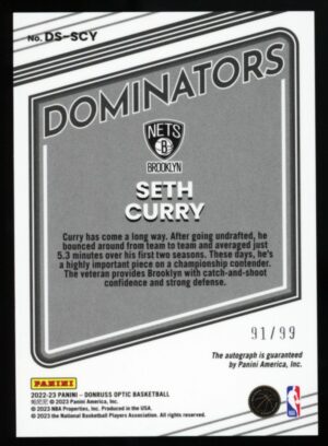 2022-23 Panini Donruss Optic Dominators Signatures /99 Seth Curry #DS-SCY Auto