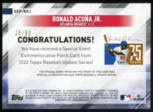 Ronald Acuna Jr. Patch GOLD /50 2022 Topps Update Jackie Robinson Day SEP-RAJ