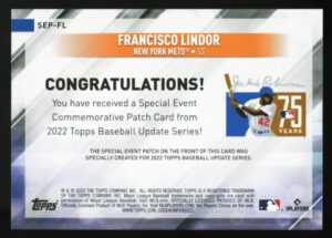 2022 Update Special Event Patch Relic #SEP-FL Francisco Lindor - New York Mets