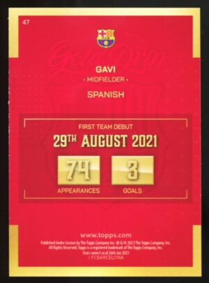 2023 Topps FC Barcelona Official Team Set GAVI Gold Drip Insert #47