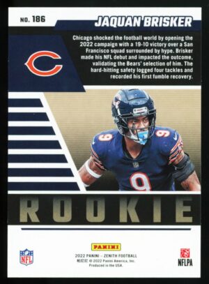 2022 PANINI ZENITH FOOTBALL JAQUAN BRISKER #186 BASE RC CHICAGO BEARS