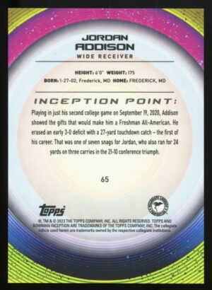 2022-23 Bowman University Inception Jordan Addison Rookie RC #65 USC