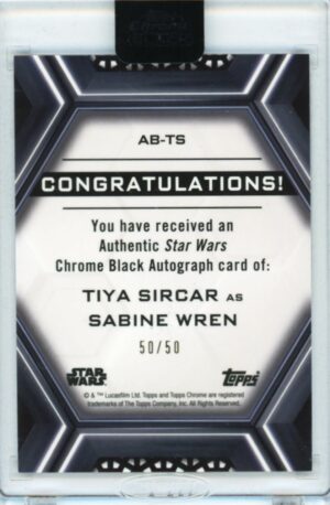 2022 Topps Chrome Star Wars Black Tiya Sircar as Sabine Wren #AB-TS Gold Refractor Auto /50