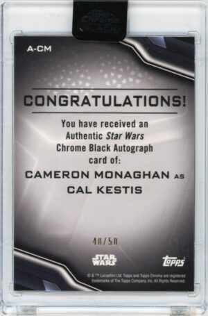 2022 Topps Chrome Star Wars Black Cameron Monaghan as Cal Kestis #A-CM Gold Refractor Auto /50