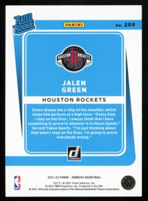 2021-22 Donruss Jalen Green #209 Choice Rated Rookie Houston Rockets