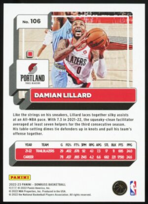 2022-23 Panini Donruss Damian Lillard #106 Red Laser /99 Trail Blazers