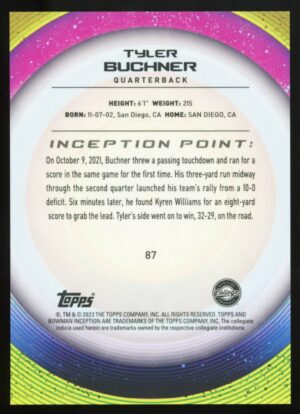 2022-23 Bowman University Inception #87 Tyler Buchner RC Notre Dame Football