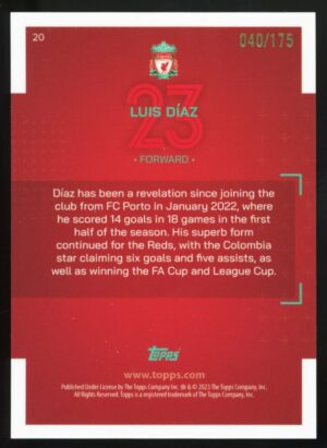 2022-23 Topps Liverpool FC Team Set Luis Dias #20 Blue Foil /175