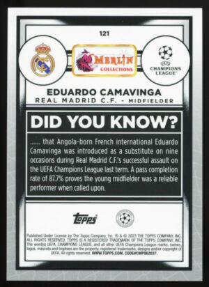 2022-23 Topps Merlin Chrome UEFA Eduardo Camavinga #121 Aqua Speckle Refractor #/199 Real Madrid