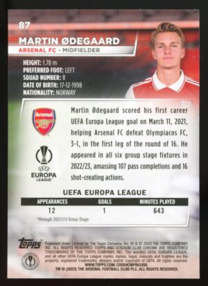 2022-23 Topps Stadium Club Chrome UEFA Competitions Martin Ødegaard #87