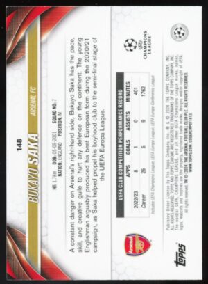 2023-24 Topps Chrome Bukayo Saka #148 Aqua Wave Refractor /199