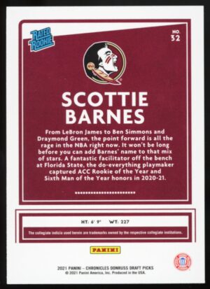 2021-22 Panini Chronicles Draft Picks - Donruss Rated Rookies Scottie Barnes #32