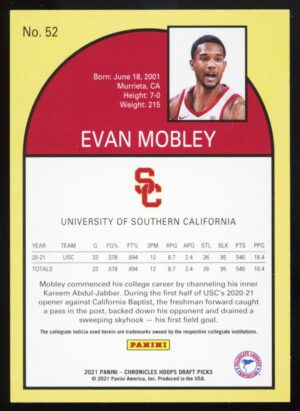 2021-22 Panini Chronicles Draft Picks Evan Mobley #52 Tribute Rookie