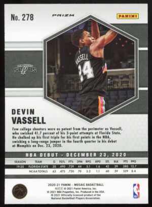2020-21 Panini Mosaic Green Prizm NBA Debut #278 Devin Vassell RC Rookie
