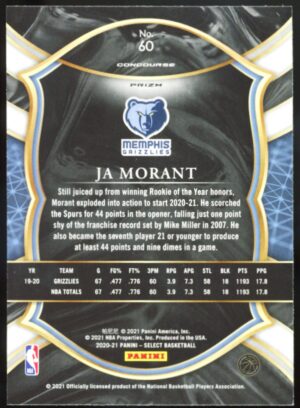 2020-21 Panini Select Ja Morant #60 Red White Orange Flash