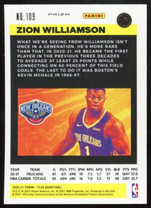 2020 Panini Flux 1st Serie – Pulsar Prizm Zion Williamson #109