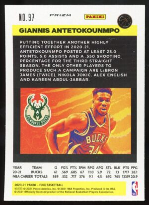 2020 Panini Flux 1st Serie – Pulsar Prizm Giannis Antetokounmpo #97