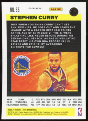 2020 Panini Flux 1st Serie – Pulsar Prizm Stephen Curry #55