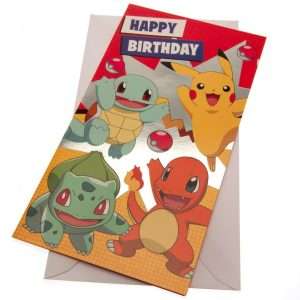 Pokémon fødselsdagskort – Pikachu, Squirtle, Bulbasaur & Charmander
