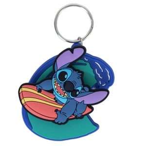 Lilo & Stitch nøglering – surfende Stitch med drejefunktion i PVC (blød plastik)